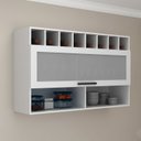 Ver imagem 1 de Armário Aéreo com Nichos Adega 1 Porta de Vidro Basculante 120cm MDF Grazi Branco