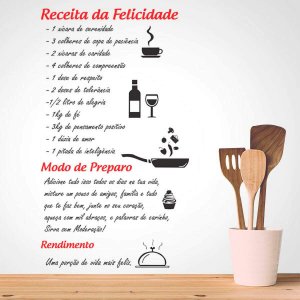 Adesivo de Parede Frase Receita da Felicidade-Pequeno 33x58cm