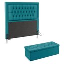 Ver imagem 1 de Kit Cabeceira Estofada Decorativa Pegasus e Calçadeira Sagitarius 140 Para Cama de Casal Sued Azul T