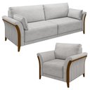 Ver imagem 1 de Kit Sofá Living 3 Lugares e Poltrona 102cm Pés Madeira Roya M22 Veludo Cinza - Mpozenato