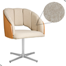 Cadeira Poltrona Sala Jantar Nicole Pés Giratórios Alumínio Linho Bege Claro - 2