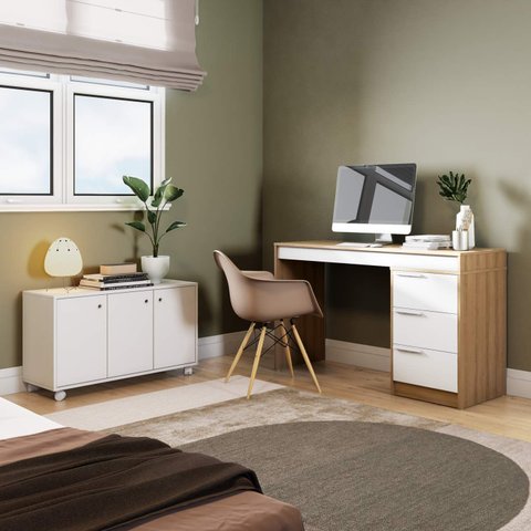 Conjunto para Escritório com Mesa Escrivaninha de Tampo Extensível 3 Peças Brv Móveis