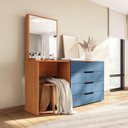 Ver imagem 1 de Cômoda Penteadeira Madri 4 Gavetas c/ Espelho 149x160cm Azul/Freijó 250806