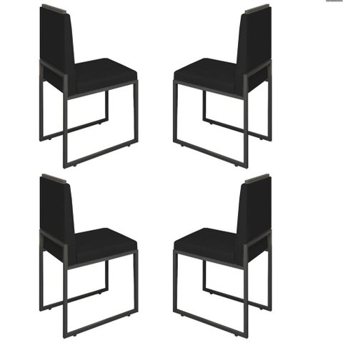Conjunto Quatro Cadeiras Sala Jantar Barcelona Base Preta:preto