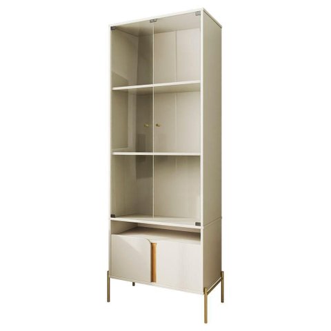 Cristaleira Hórus 4 Portas 3 Prateleiras MDF de 15mm Vidro de 4mm e Pés em Metal 69cm Off White