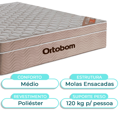 Conjunto Cama Box Bege Queen + Colchão Molas Ensacadas Airtech Ortobom + Cabeceira