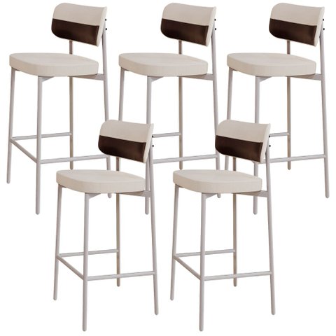 Kit 05 Banquetas Alta Bar Cozinha Sala de Jantar Aço Branco Kaira C01 Linho Palha Courino Café - Lya
