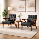 Ver imagem 2 de Conjunto 2 Poltronas Corino Zara Capitone Moderna Decorativa Braços Assimétricos 64cm para Sala Escr