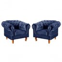 Ver imagem 1 de Conjunto 2 Poltronas Dom Pedro Veludo Pés Torneados Azul 210 Bella Decor