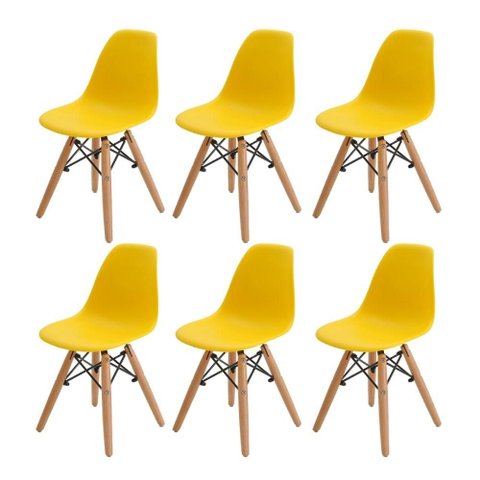 Kit 6 Cadeiras Eiffel Dkr Infantil Rivatti 31 Cm (largura) Assento em Pp Amarelo e Base em Madeira