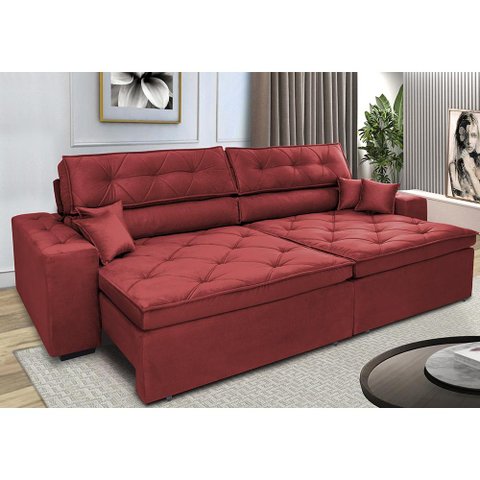 Sofá Retrátil e Reclinável 2.92M com Molas Cama Inbox Estilo Suede Velusoft Vermelho