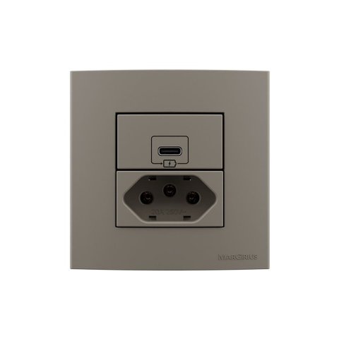 Placa para Móveis 80x80 com Tomada Usb-c 2a 10w e Tomada 2p+t 20a Margirius Sleek Argila