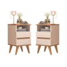 Conjunto 2 Mesa de Cabeceira 2 Gavetas Pés Palito Pop - Cm - Off White / Nature - 1