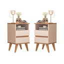 Ver imagem 1 de Conjunto 2 Mesa de Cabeceira 2 Gavetas Pés Palito Pop - Cm - Off White / Nature