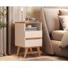 Conjunto 2 Mesa de Cabeceira 2 Gavetas Pés Palito Pop - Cm - Off White / Nature - 2