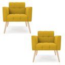 Ver imagem 2 de Poltrona Sala Decorativa Kit 2 Elisa Pé Palito Natural Veludo Mostarda D03 - D’Rossi