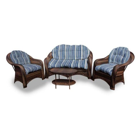 Conjunto de Sofás Fibra Sintética Roma - 1 Sofá 2l + 2 Poltronas + 1 Mesa Centro - Tecido Alanta