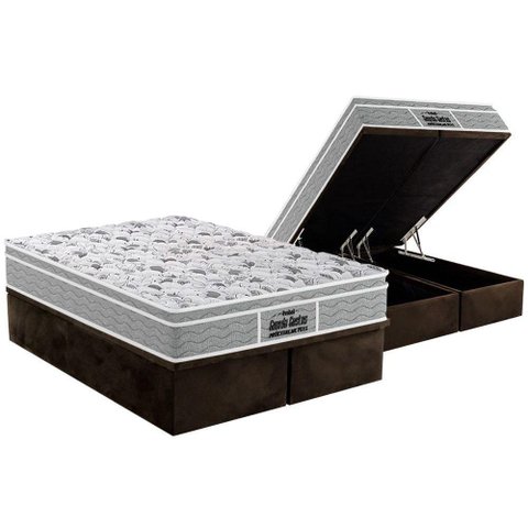 Cama Box Baú Queen: Colchão Espuma Probel D45 / EP Guarda Costas PróExtreme Plus + Base CRC Suede