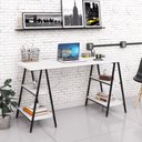 Ver imagem 2 de Mesa Escrivaninha Cavalete 150cm Estilo Industrial Prisma C08 Branco Chess/Preto - Mpozenato