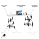 Ver imagem 3 de Mesa Escrivaninha Cavalete 150cm Estilo Industrial Prisma C08 Branco Chess/Preto - Mpozenato