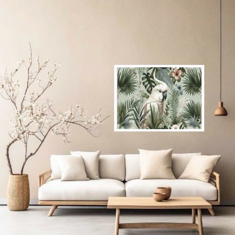 Quadro Decorativo Tropical Arara Branca - 50x70cm:moldura Branca
