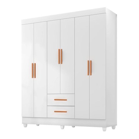 Guarda Roupa Roupeiro Casal 6 Portas 2 Gavetas Lite Branco Móveis Leão