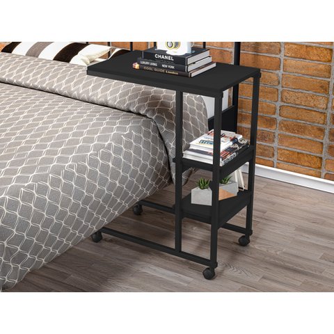 Mesa Auxiliar para Sofá Cama com Rodízios e Prateleiras Fit