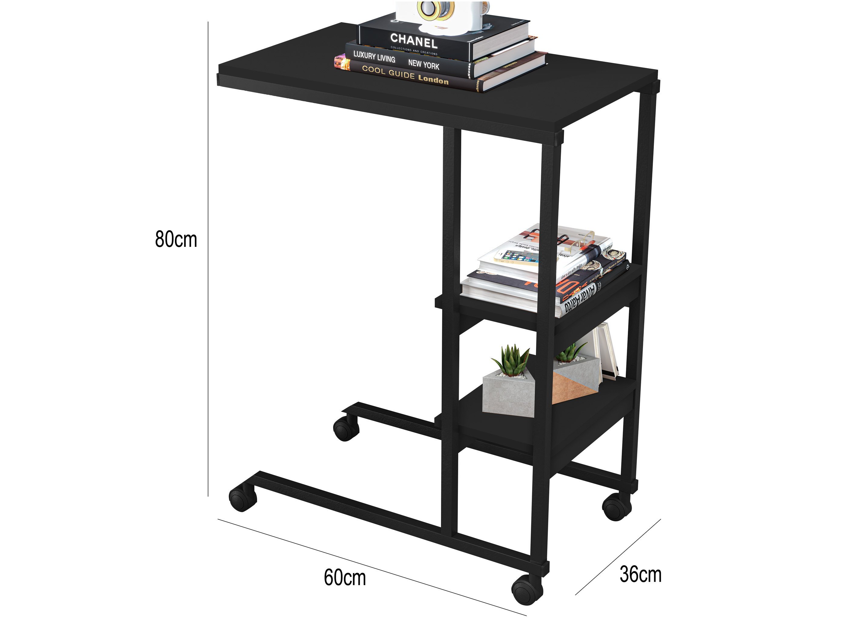 Mesa Auxiliar para Sofá Cama com Rodízios e Prateleiras Fit - 2