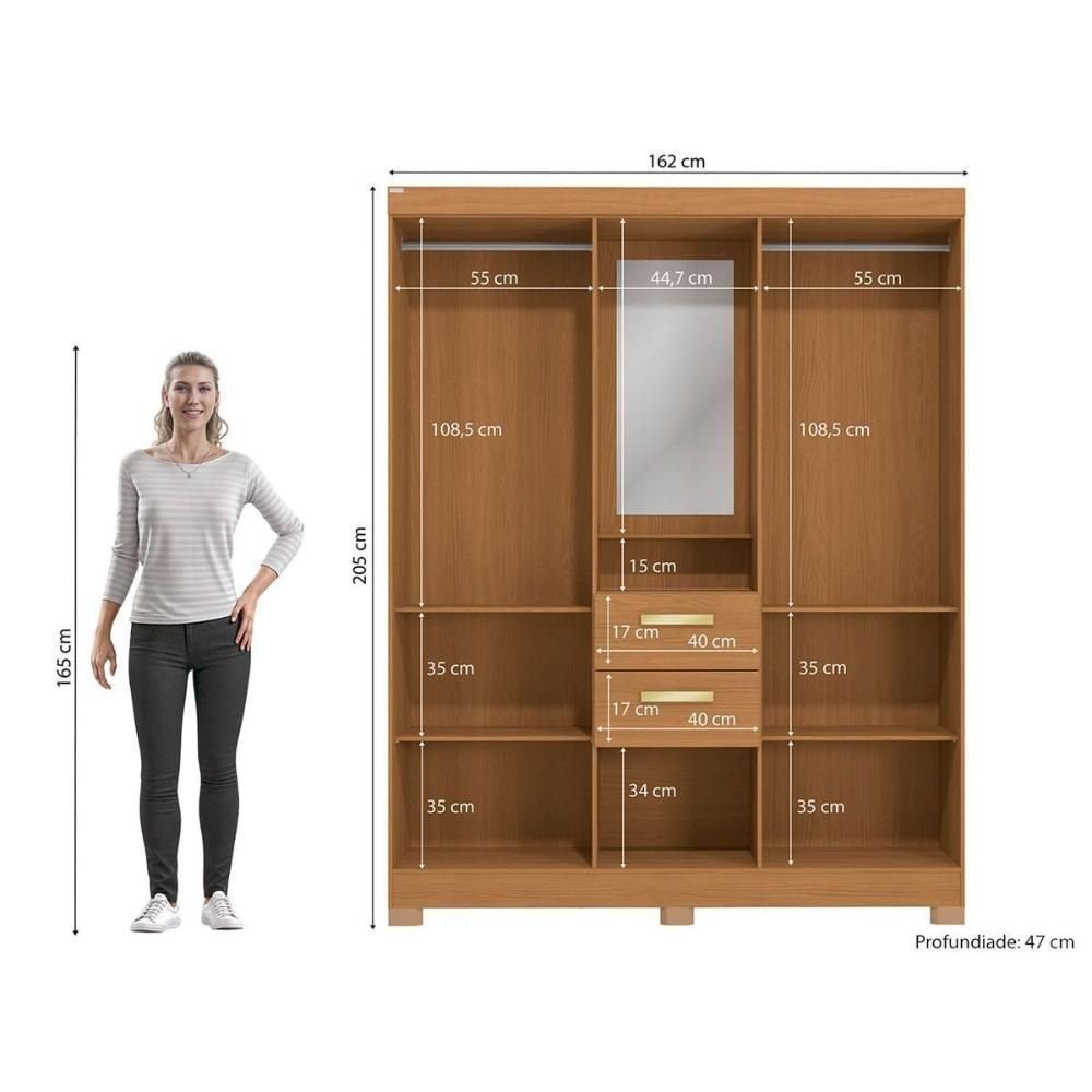 Guarda Roupa Casal 5 Portas e 2 Gavetas C/ 1 Espelho e Pés