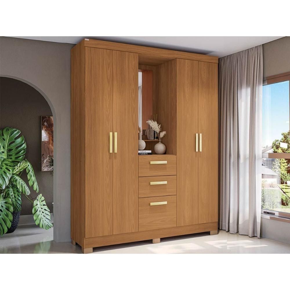 Guarda Roupa Casal 5 Portas e 2 Gavetas C/ 1 Espelho e Pés
