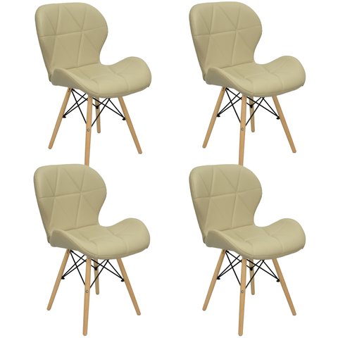 Kit 4 Cadeiras Estofadas Charles Eames Eiffel Slim Wood Confort Nude Nude