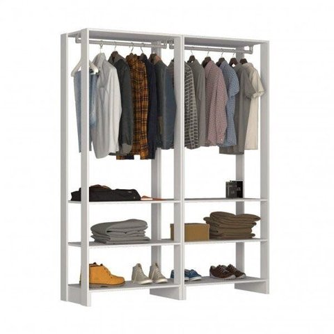 Closet Modulado 2 Peças com 2 Cabideiros e 3 Nichos Yes Branco/Marrom