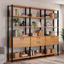 Ver imagem 1 de Estante Industrial Multiuso 2 Portas 2 Gavetas 100% MDF 185 x 216cm Marrom Freijó/Preto