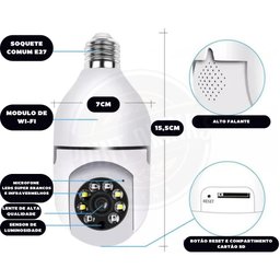 Câmera de Segurança Lâmpada IP Wi-fi 360 Infravermelho 1080P - 2