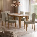 Ver imagem 1 de Conjunto Sala de Jantar Mesa Retangular Liz com Vidro 160cm 6 Cadeiras Josi Marrom/Carvalho/Bege/Off White