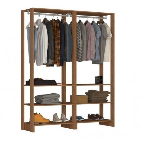Closet Modulado 2 Peças com 2 Cabideiros e 3 Nichos Yes Marrom