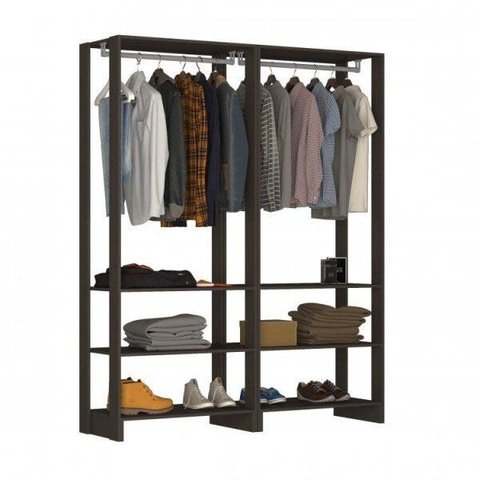 Guarda-Roupa Modulado Closet 2 Peças com 2 Cabideiros e 3 Nichos Yes Preto