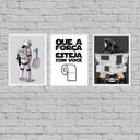 Ver imagem 1 de Kit 3 Quadros Banheiro Divertido 24x18cm:Madeira branca