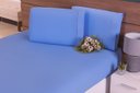 Ver imagem 1 de Jogo Lençol 3 Peças Cama Viúva 2,00mx1,10mx32cm 100% Algodão 200 Fios Ponto Palito Azul