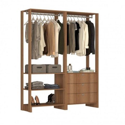 Conjunto Modulado Guarda-Roupa Closet 2 Peças com 2 Cabideiros 3 Gavetas e 4 Nichos Yes Marrom