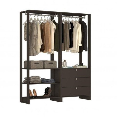 Guarda-Roupa Modulado Closet 2 Peças com 2 Cabideiros 3 Gavetas e 4 Nichos Yes Preto