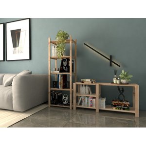 Conjunto Estante Madeira Natural Para Chão Simples 140x50cm Até 15Kg e Aparador Nova 100% Pinus Bota