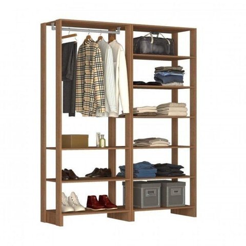 Closet Modulado 2 Peças com 1 Cabideiro e 9 Nichos Yes Marrom