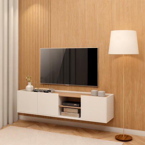 Rack para TV Suspenso 136cm Moscou com 3 Portas e 1 Nicho Byhouse