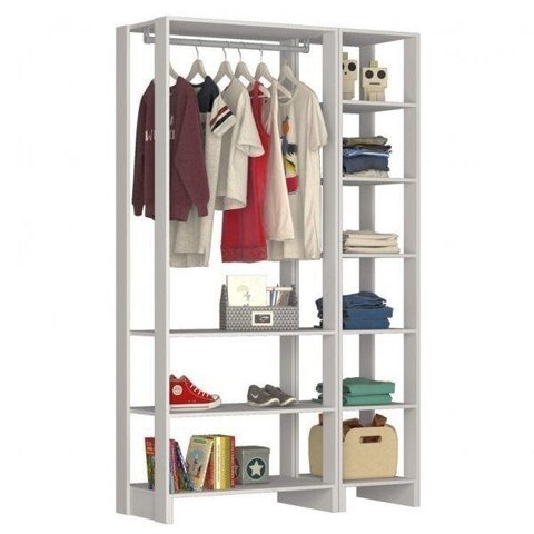 Closet Modulado 2 Peças com 1 Cabideiro e 9 Nichos Yes Branco/Marrom