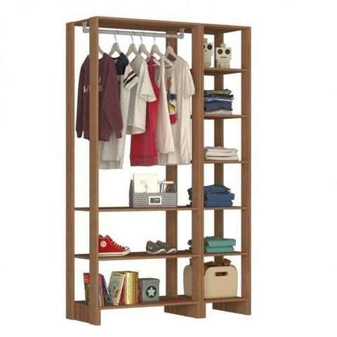 Guarda-Roupa Modulado Closet 2 Peças com 1 Cabideiro e 9 Nichos Yes Marrom