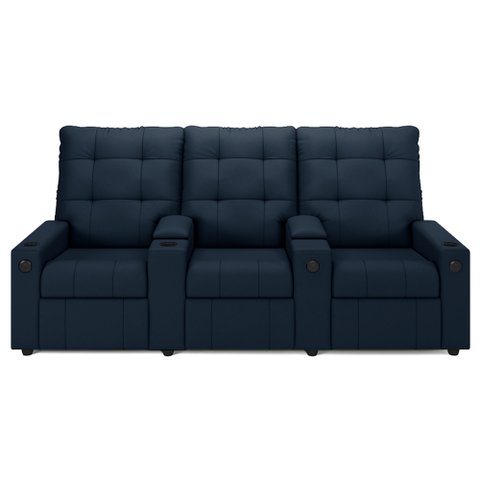 Poltrona do Papai Reclinável Mallie 3 Lugares Baú Usb Fh9 Veludo Azul - Mpozenato