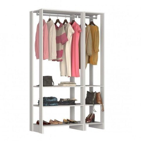 Closet Modulado 2 Peças com 2 Cabideiros e 6 Nichos Yes Branco
