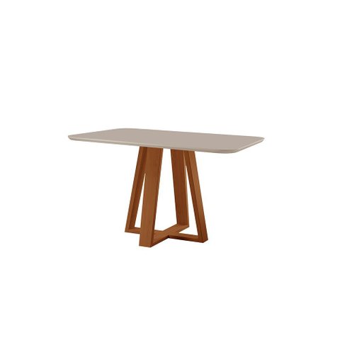 Mesa de Jantar Floripa Madeira Maciça 120x80cm Tampo Retângular Vidro Móveis Minas Off White