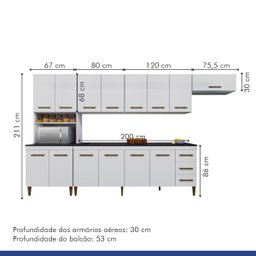 Cozinha Modulada 14 Portas 3 Gavetas Atenas Kaiki Móveis:Branco - 9